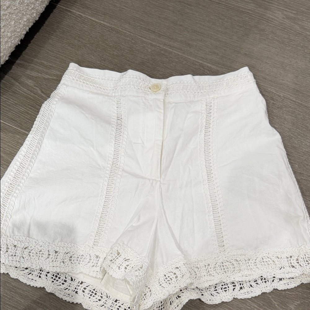 Zara White High Waist Lace Trim Shorts